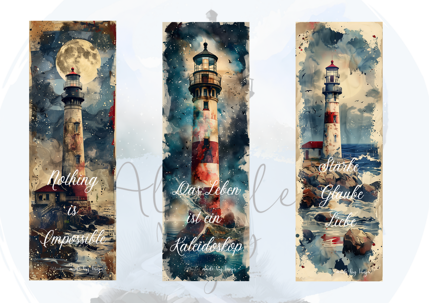 Lesezeichen Leuchtturm mit Spruch