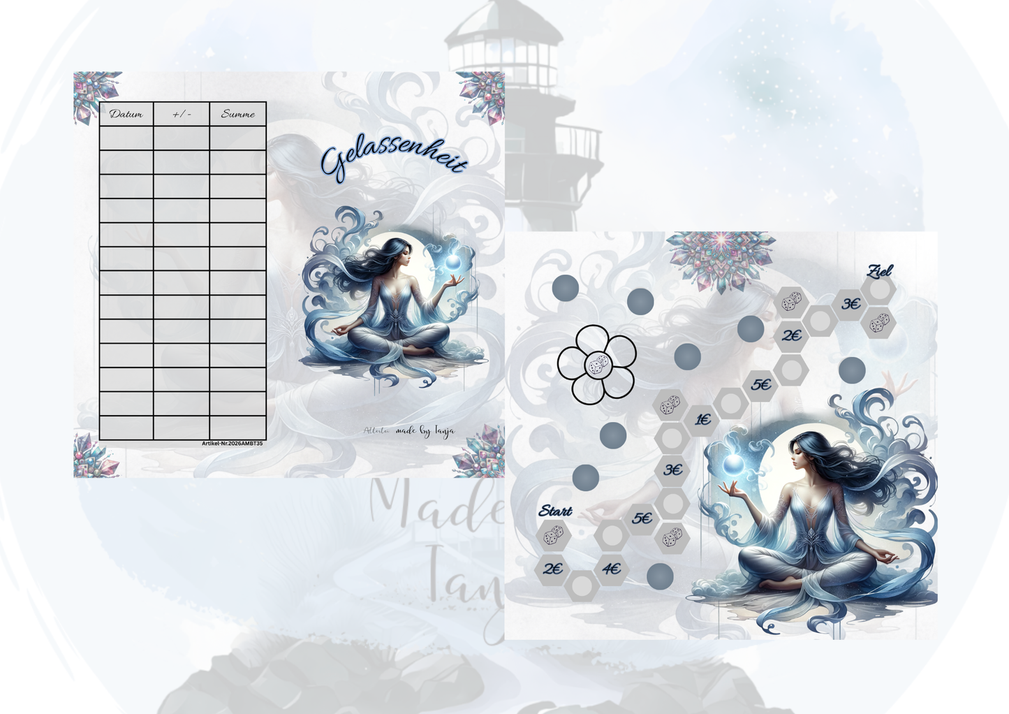 Sparchallenge Set – Innere Kraft, Gleichmut, Gelassenheit & Ruhe | Rubbel, Würfel & Lose Sparspiel | Budget Binder Geld sparen