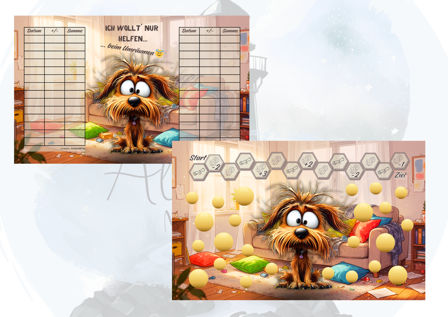 „Ich wollt´ nur helfen… beim Umräumen“ Sparchallenge – Sparspiel mit Rubbeln, Losen & Würfeln | Geld sparen Challenge bis 10€