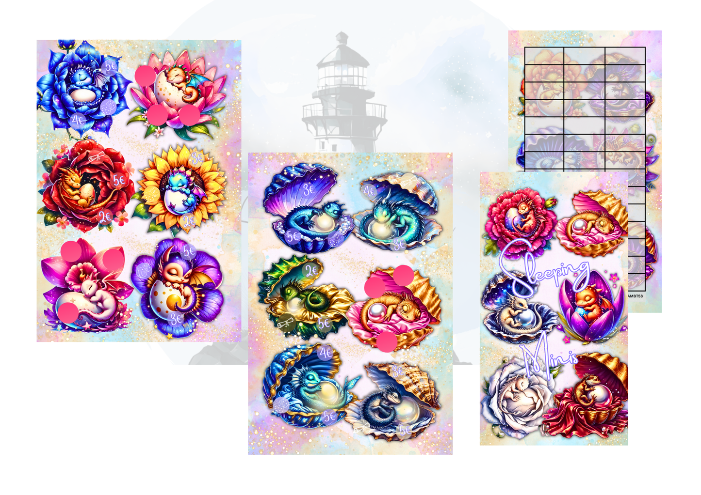 Sleeping Minis Sparchallenge – Mini Sparchallenge mit Rubbelfeldern, Abstreichbeträgen, Würfeln & Losen | foliert | Budget Binder