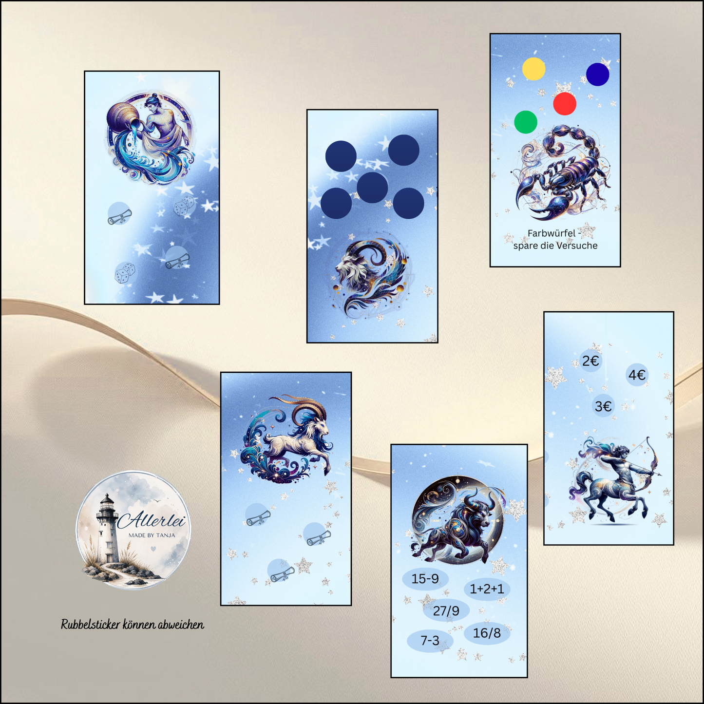 B-Ware Sternzeichen Mini Binder Mini Sparchallenge – Sparspiel mit Rubbelfeldern, Würfelspiel, Farbwürfeln & Rechen-Challenge | Sparbeträge bis 5€