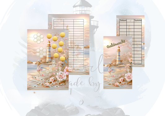 Goldwacht Sparchallenge – kreative Sparchallenge mit Rubbelfeldern, Würfeln & Losen | Budget Binder | inkl. Dashboard