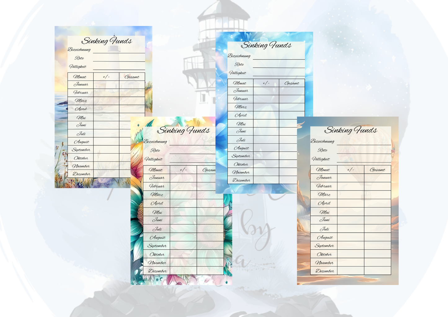 Sinking Funds Tracker – Budget Dashboard oder zum Einheften für Binder | wiederverwendbar | 4 Designs | Sparübersicht