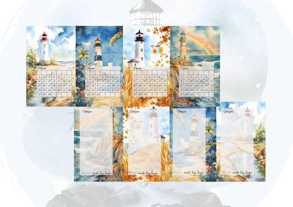 Binder Kalender im Leuchtturm Design – wiederverwendbarer Monatskalender | laminiert | mit Notizseite
