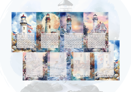 Binder Kalender im Leuchtturm Design – wiederverwendbarer Monatskalender | laminiert | mit Notizseite
