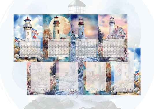 Binder Kalender im Leuchtturm Design – wiederverwendbarer Monatskalender | laminiert | mit Notizseite