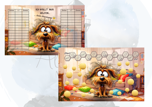 „Ich wollt´ nur helfen… beim Umräumen“ Sparchallenge – Sparspiel mit Rubbeln, Losen & Würfeln | Geld sparen Challenge bis 10€