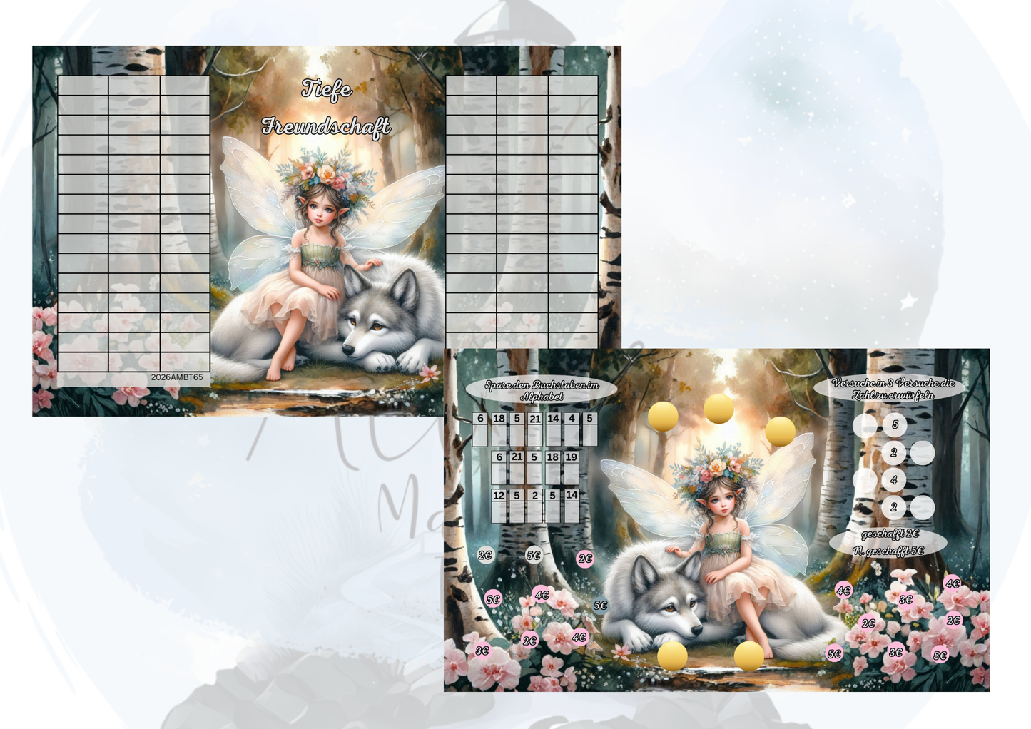 Tiefe Freundschaft Sparchallenge – Dreierklappkarte mit Rubbeln, Würfeln, Buchstabensparen & Abstreichen