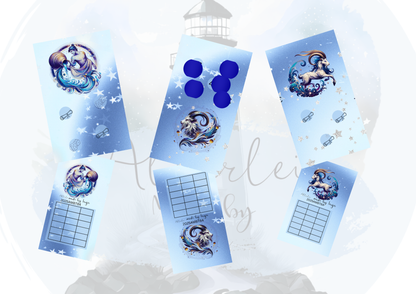 B-Ware Sternzeichen Mini Binder Mini Sparchallenge – Sparspiel mit Rubbelfeldern, Würfelspiel, Farbwürfeln & Rechen-Challenge | Sparbeträge bis 5€