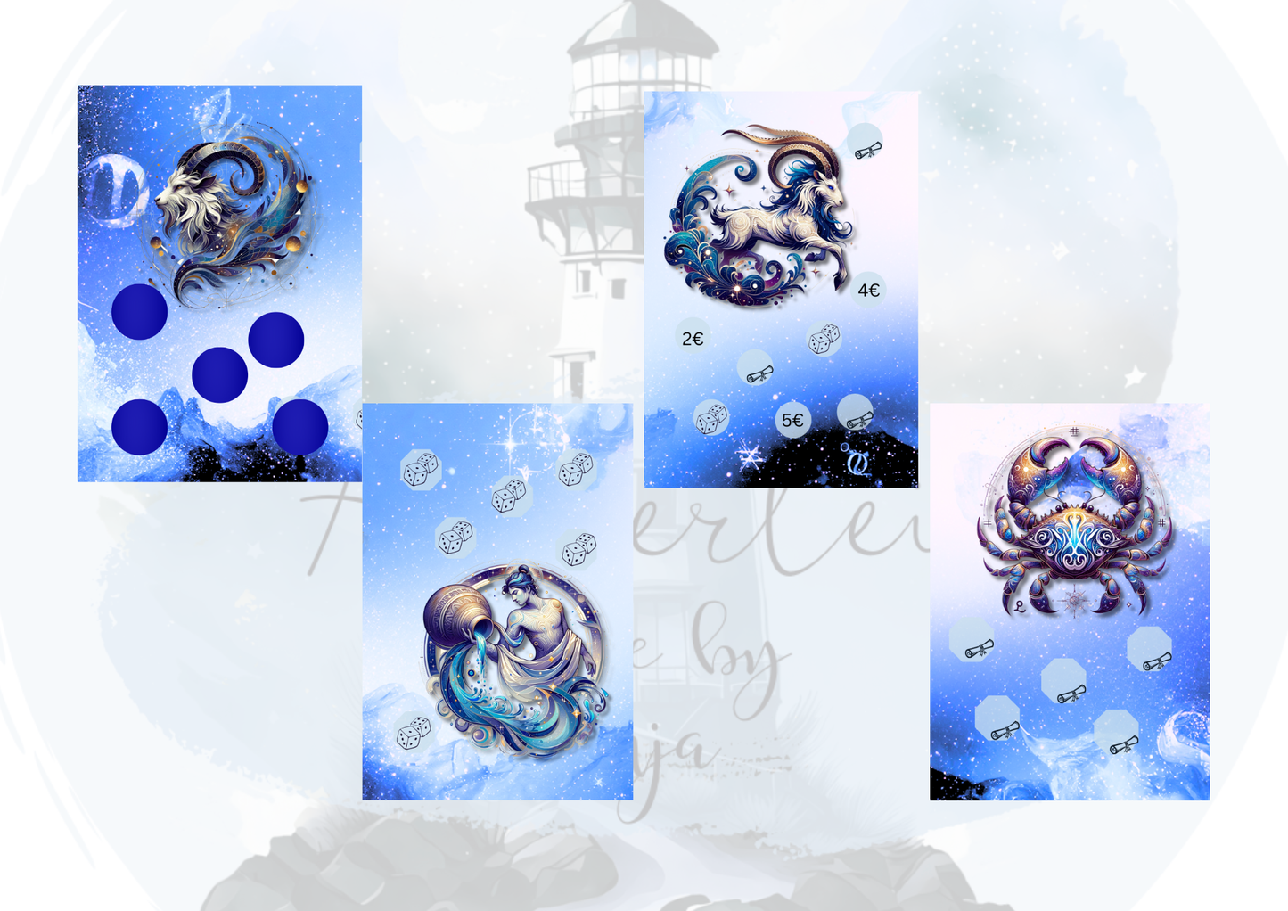 B-Ware Sternzeichen Sparchallenge – Sparspiel für Aufsteller mit Rubbeln, Würfeln & Losen | Geld sparen Spiel | Sternzeichen Design