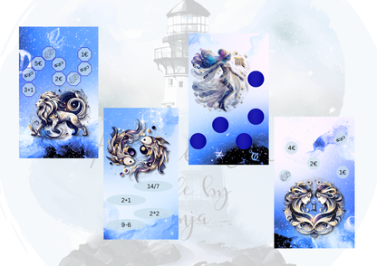 B-Ware Sternzeichen Sparchallenge – Sparspiel für Aufsteller mit Rubbeln, Würfeln & Losen | Geld sparen Spiel | Sternzeichen Design