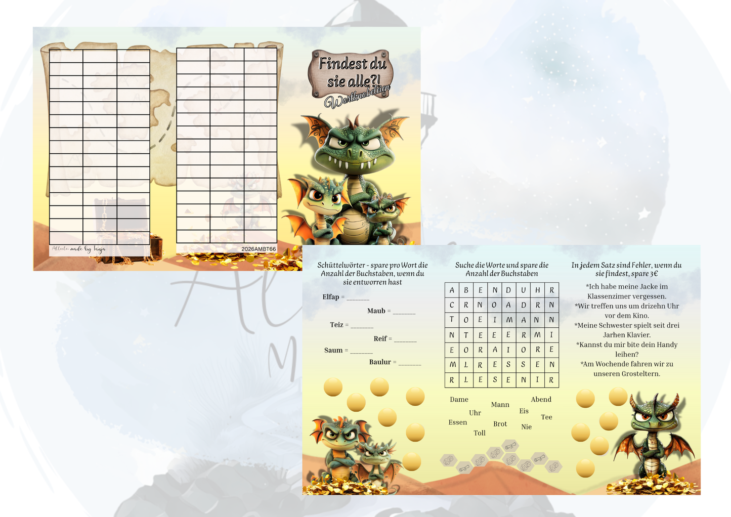 Findest du sie alle?! Wortknobeleien – Rätsel Sparchallenge | Sparspiel mit Rubbelfeldern, Würfelspiel & Losen