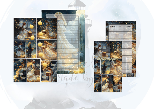 Sternenregen Sparchallenge – kreative Sparchallenge mit Rubbelfeldern & Würfelfeldern | Budget Binder Sparspiel