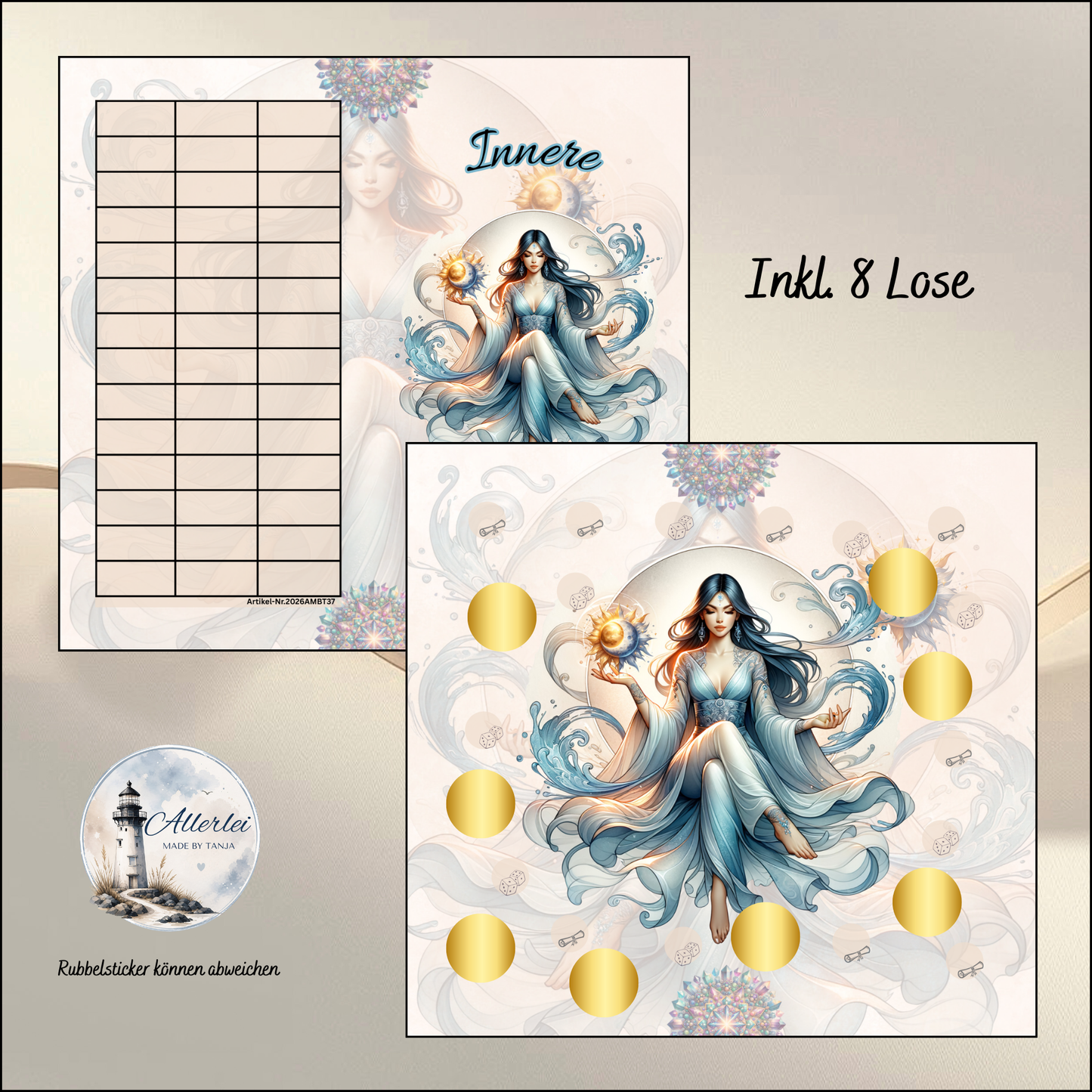 Sparchallenge Set – Innere Kraft, Gleichmut, Gelassenheit & Ruhe | Rubbel, Würfel & Lose Sparspiel | Budget Binder Geld sparen
