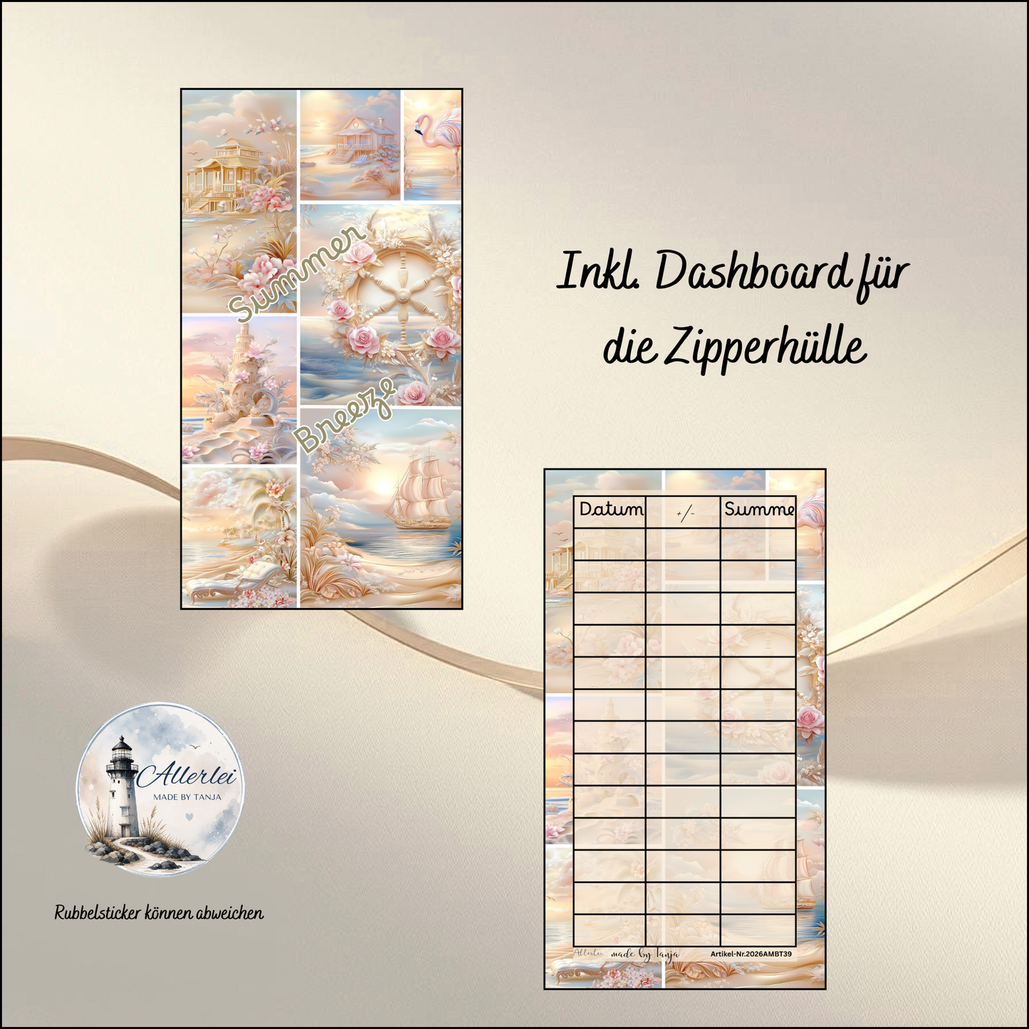 Summer Breeze Sparchallenge – kreative Sparchallenge im Stranddesign | Rubbelfelder, Würfel & Abstreichbeträge | Budget Binder