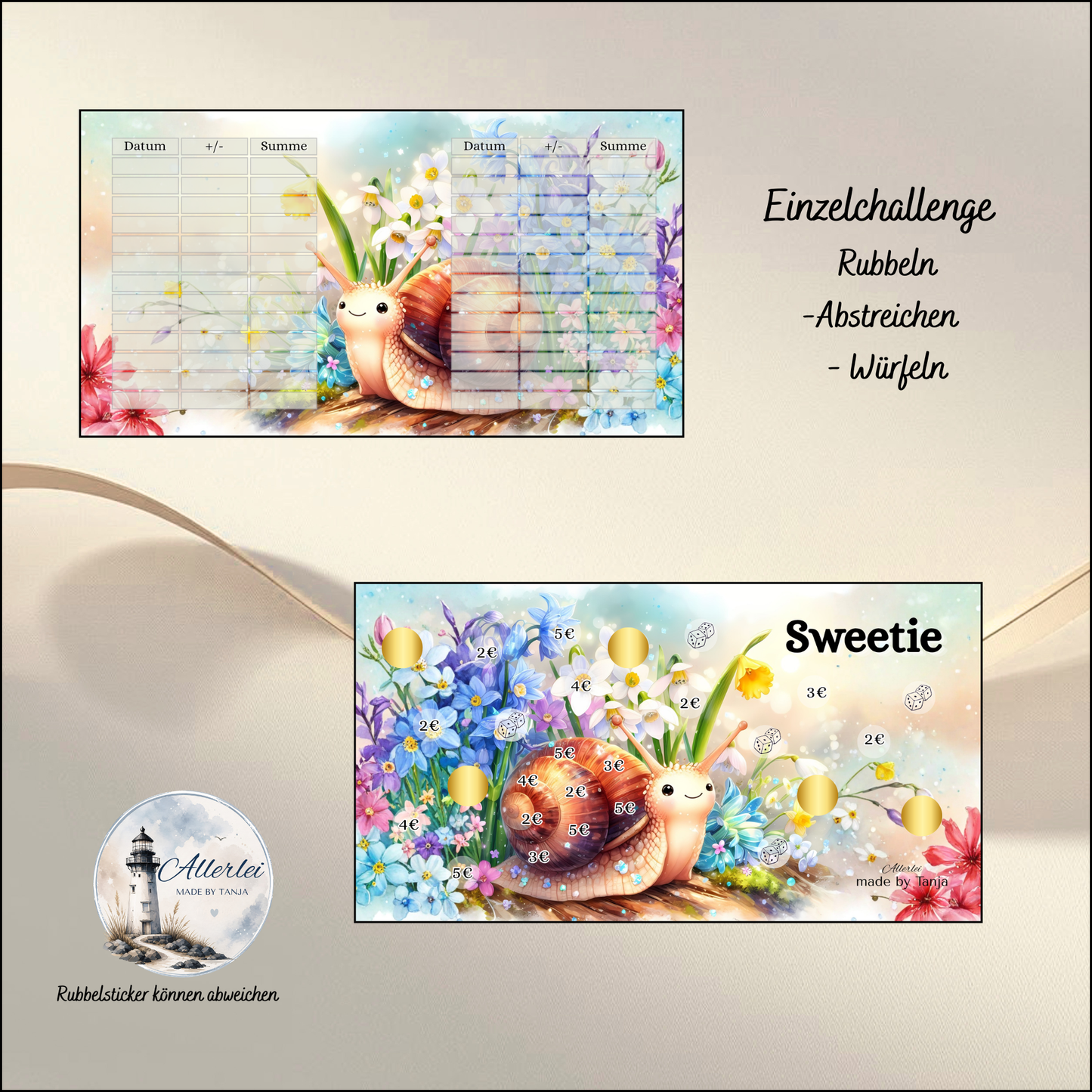 Sweetie Umschlag – Sparchallenge-Set | Verschiedene Challenges | Cash Stuffing | Budget Binder