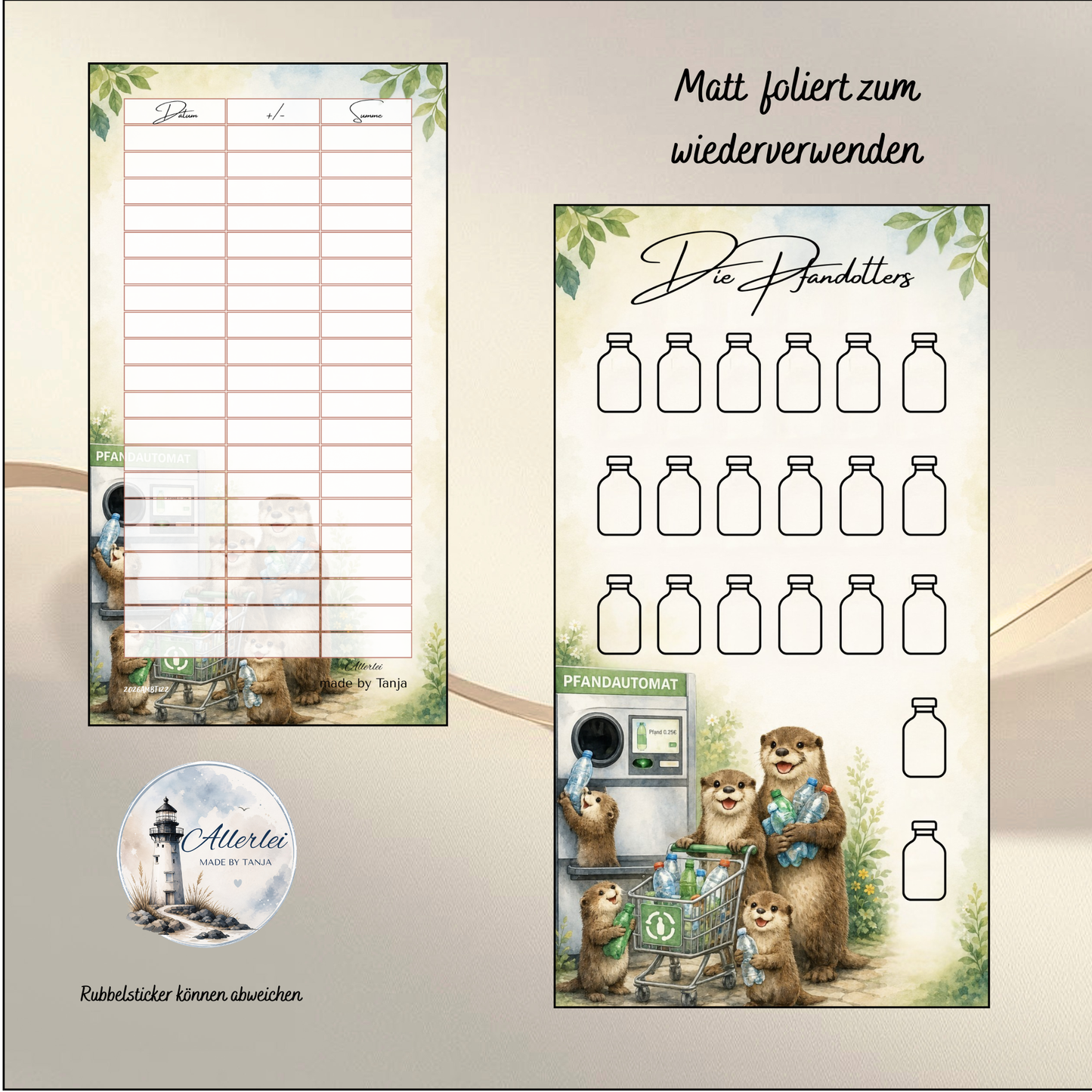 Die Pfandotters – Wiederverwendbare Pfand Sparchallenge | Pfandtracker | Spartracker | Matt foliert | Budget Challenge