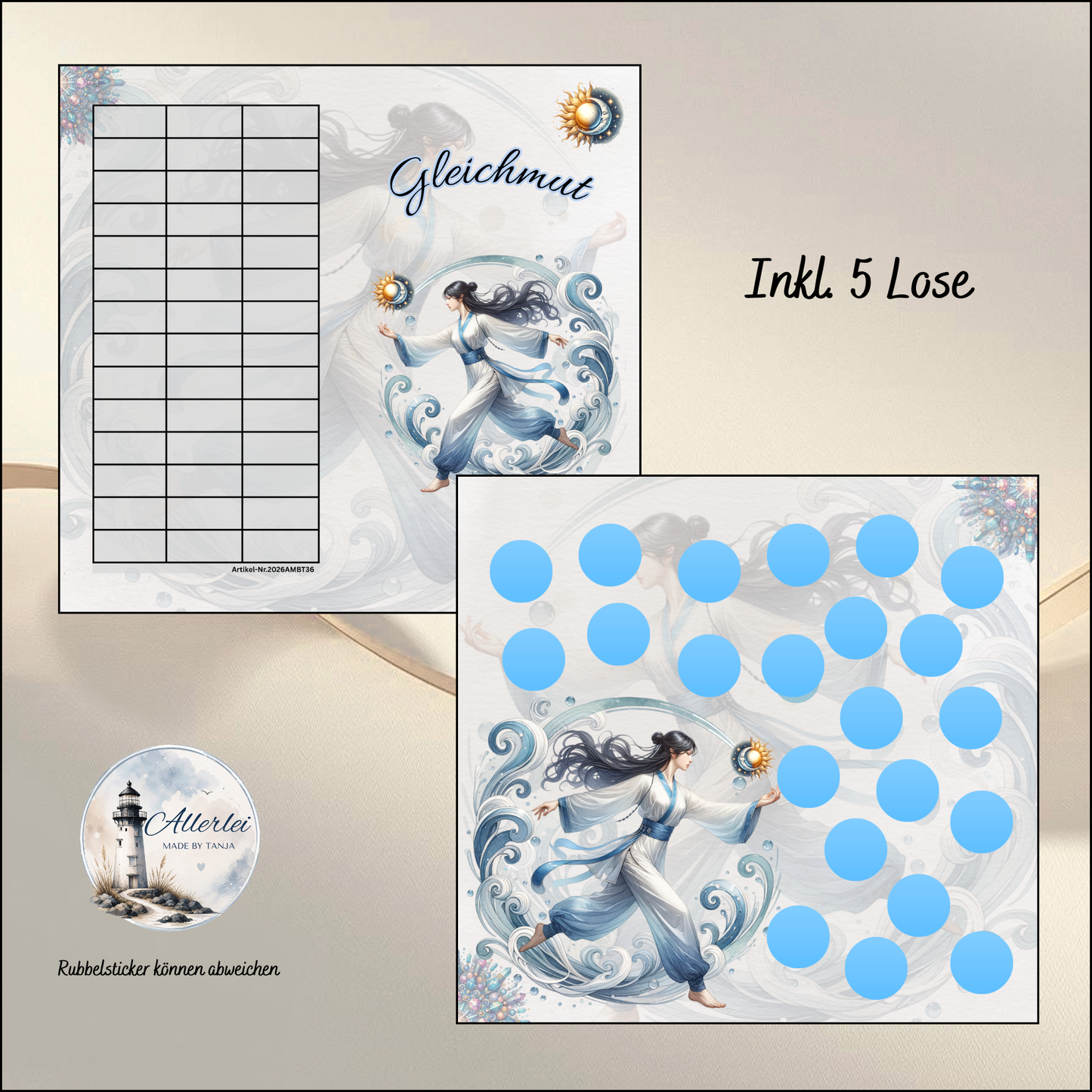 Sparchallenge Set – Innere Kraft, Gleichmut, Gelassenheit & Ruhe | Rubbel, Würfel & Lose Sparspiel | Budget Binder Geld sparen