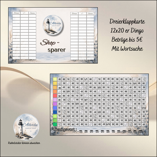 Dreierklappkarte "Shop-Sparer" | Sparchallenge | 12 × 20 Felder | Dingo | Mit Wortsuche