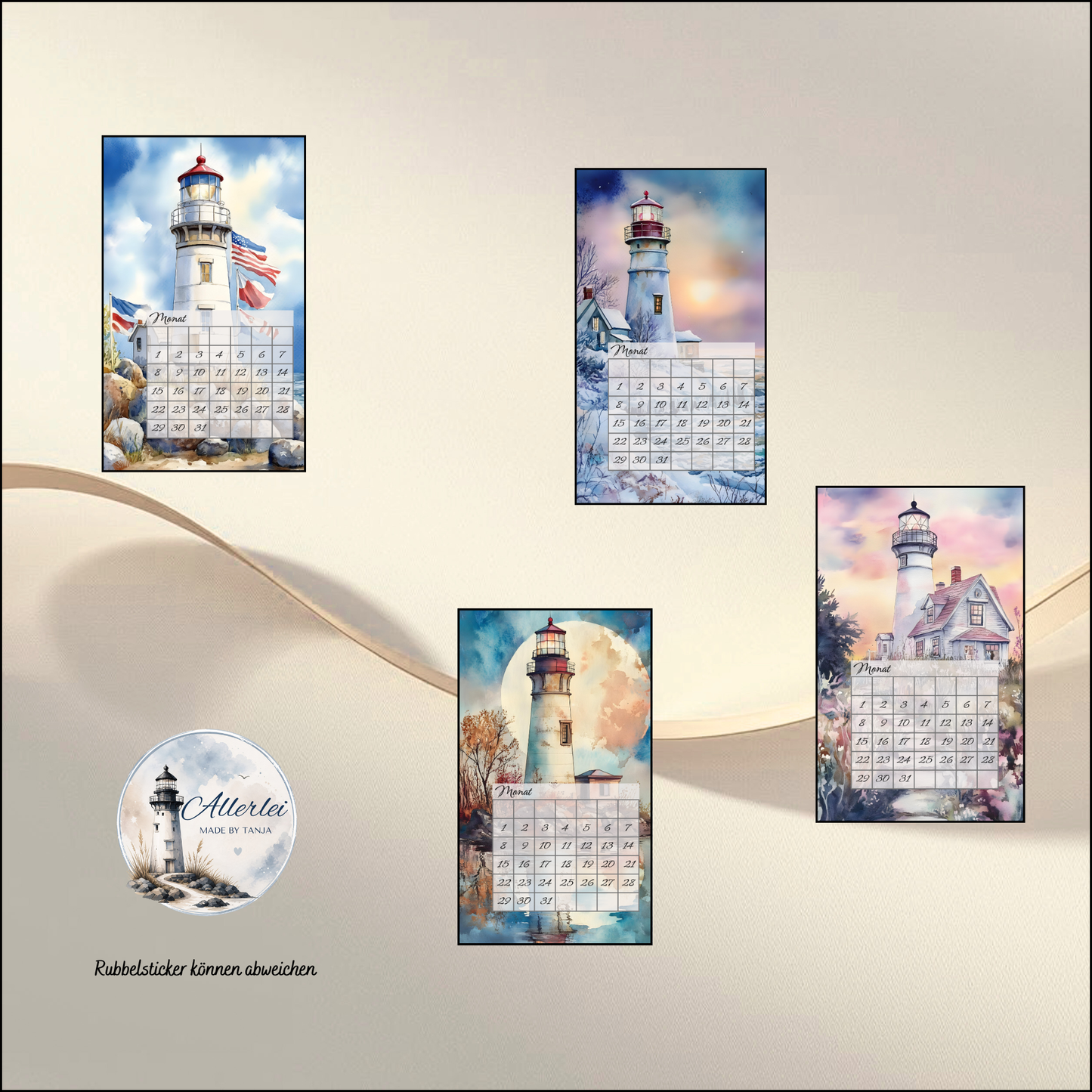 Binder Kalender im Leuchtturm Design – wiederverwendbarer Monatskalender | laminiert | mit Notizseite