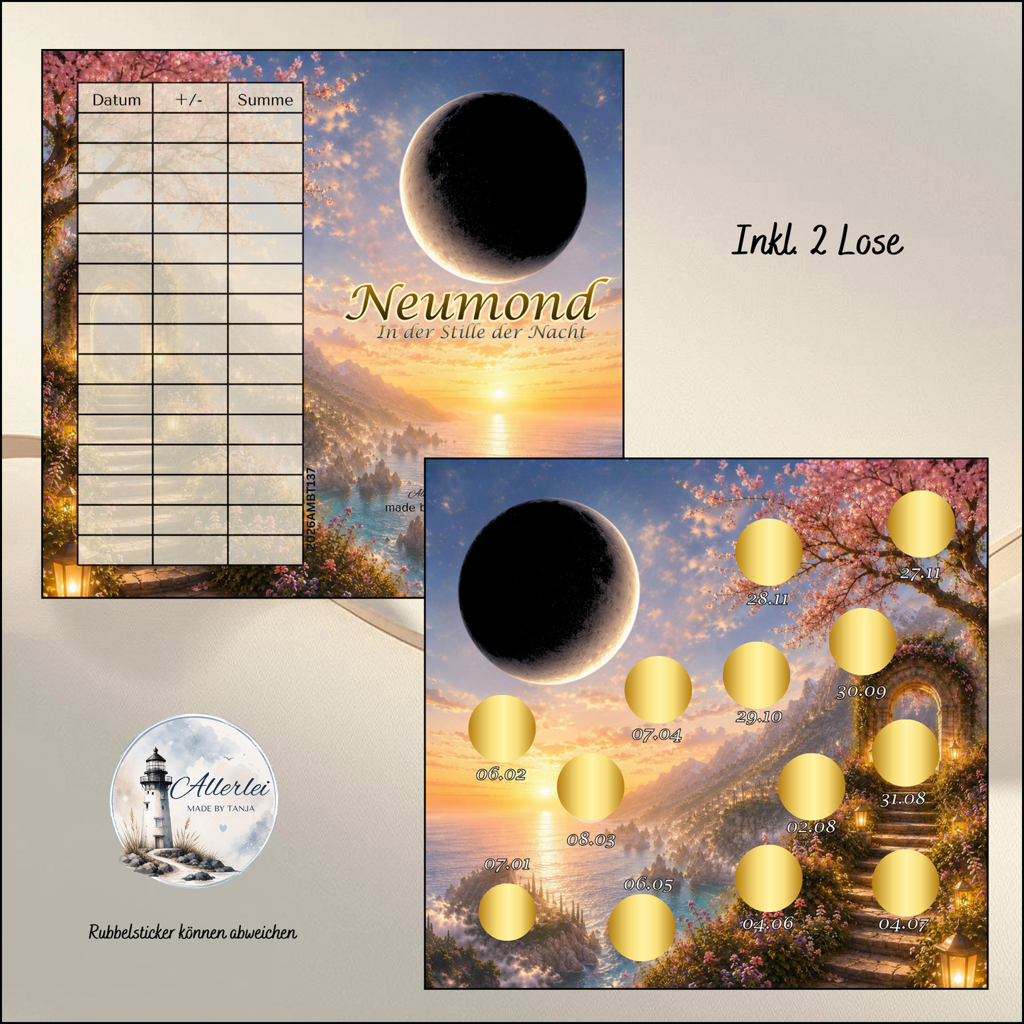 Sparchallenge „Neumond – In der Stille der Nacht“ | Jahreschallenge mit 12 Rubbelfeldern & 2 Losen | Budget Challenge