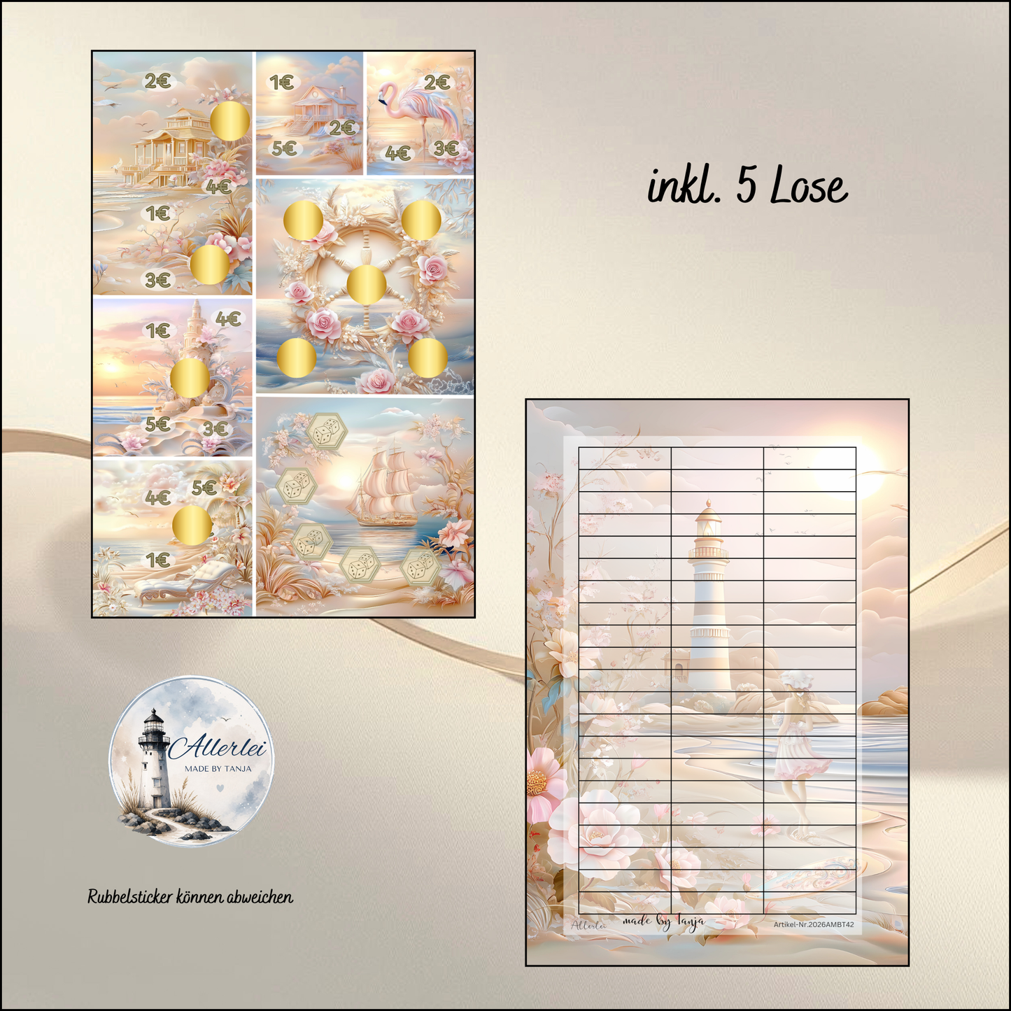 Summer Breeze Sparchallenge – kreative Sparchallenge im Stranddesign | Rubbelfelder, Würfel & Abstreichbeträge | Budget Binder