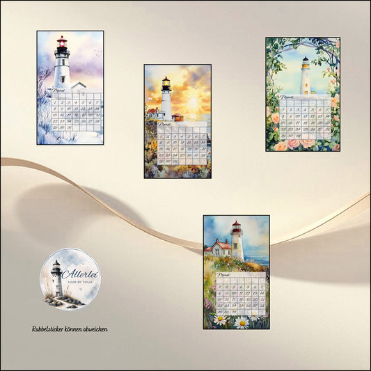 Binder Kalender im Leuchtturm Design – wiederverwendbarer Monatskalender | laminiert | mit Notizseite