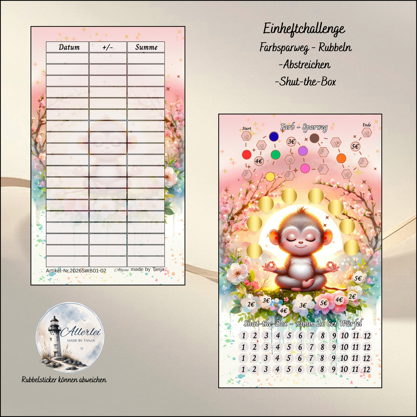 Sweetie Umschlag – Sparchallenge-Set | Verschiedene Challenges | Cash Stuffing | Budget Binder