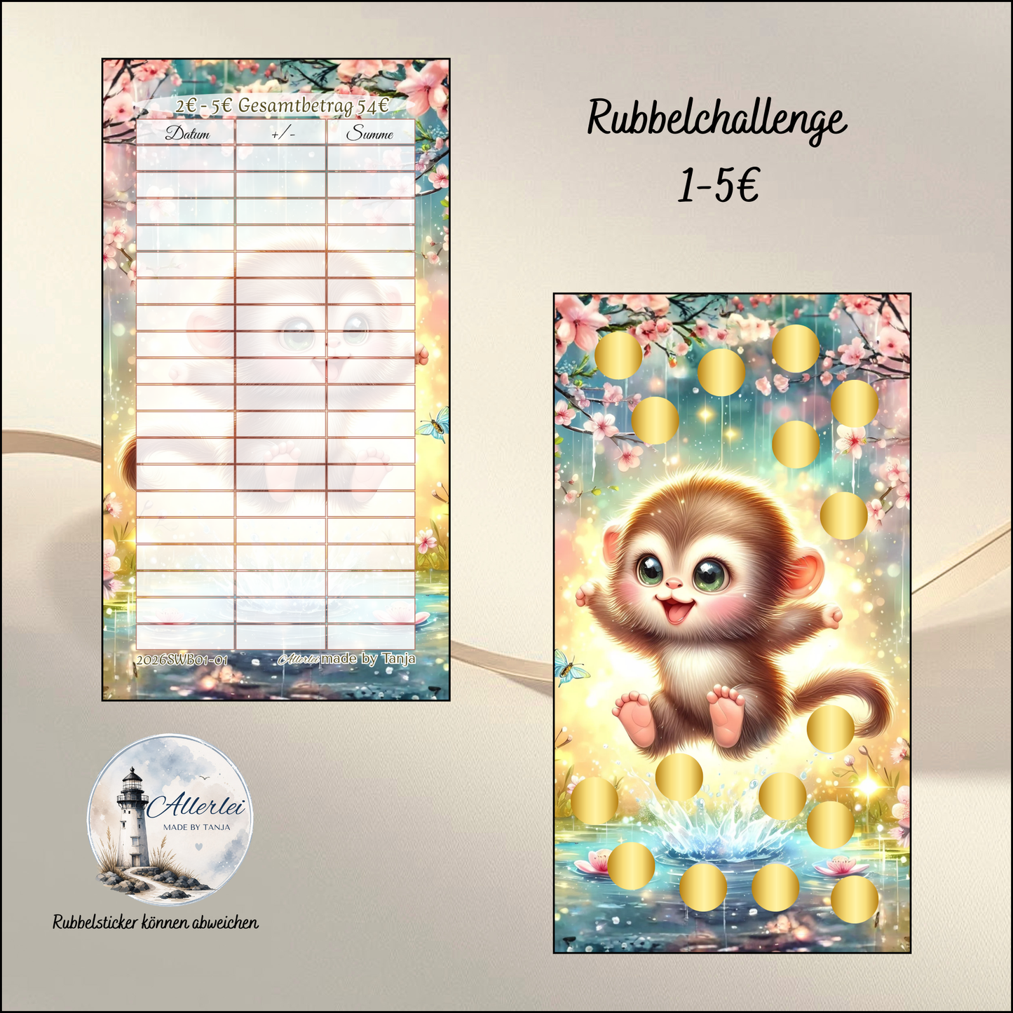 Sweetie Umschlag – Sparchallenge-Set | Verschiedene Challenges | Cash Stuffing | Budget Binder