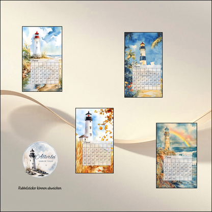 Binder Kalender im Leuchtturm Design – wiederverwendbarer Monatskalender | laminiert | mit Notizseite