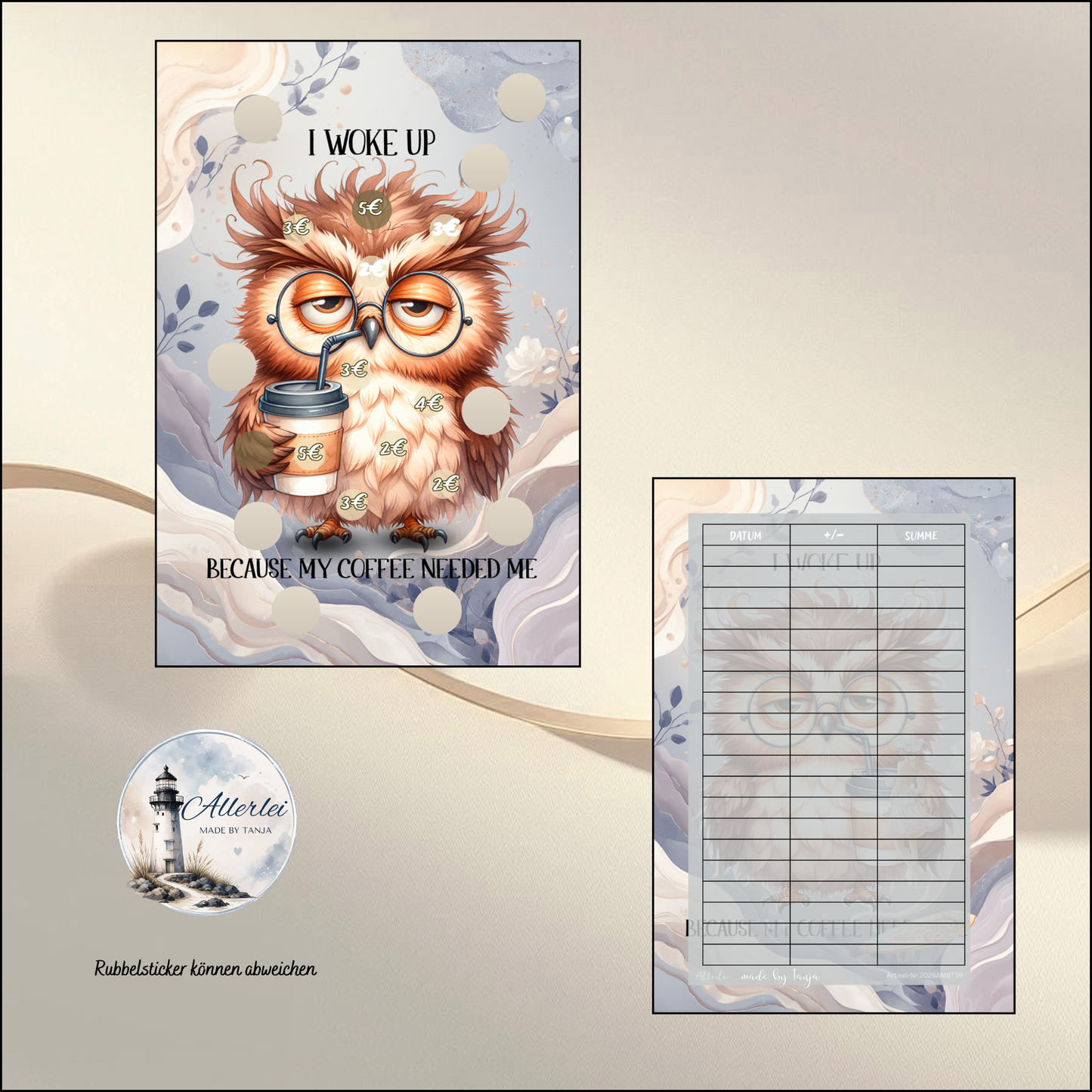 I Woke Up Because My Coffee Needed Me – Sparchallenge mit Rubbelfeldern | Budget Binder Sparspiel | inkl. Zipperhüllen Dashboard
