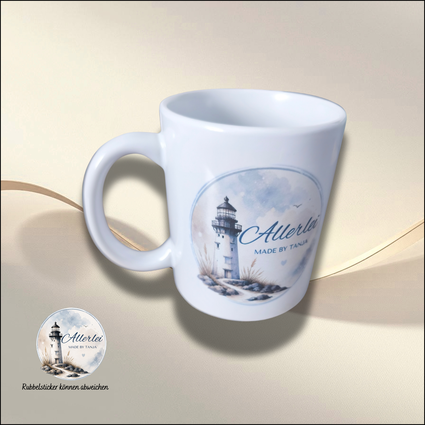 Weiße Keramiktasse mit Shoplogo