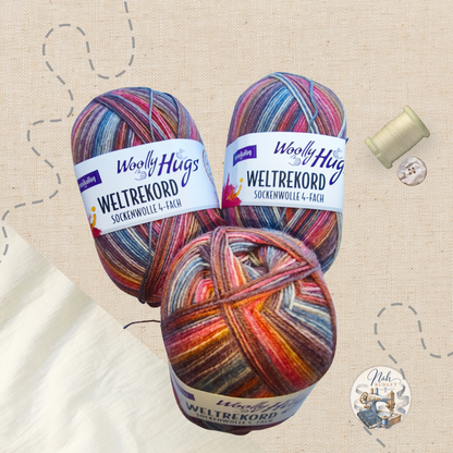 Woolly Hugs Weltrekord Sockenwolle – 4-fach | Verschiedene Farben | 100 g I