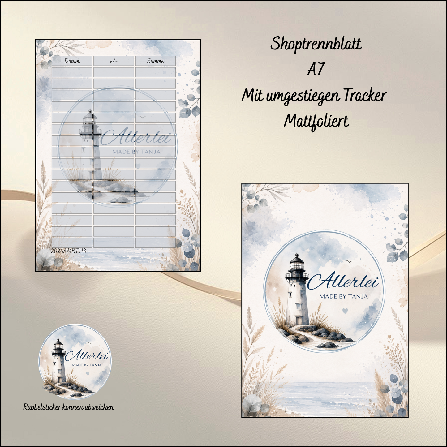 Shop-Trennblatt oder Tracker im Leuchtturm-Design | Wiederverwendbar | Matt foliert