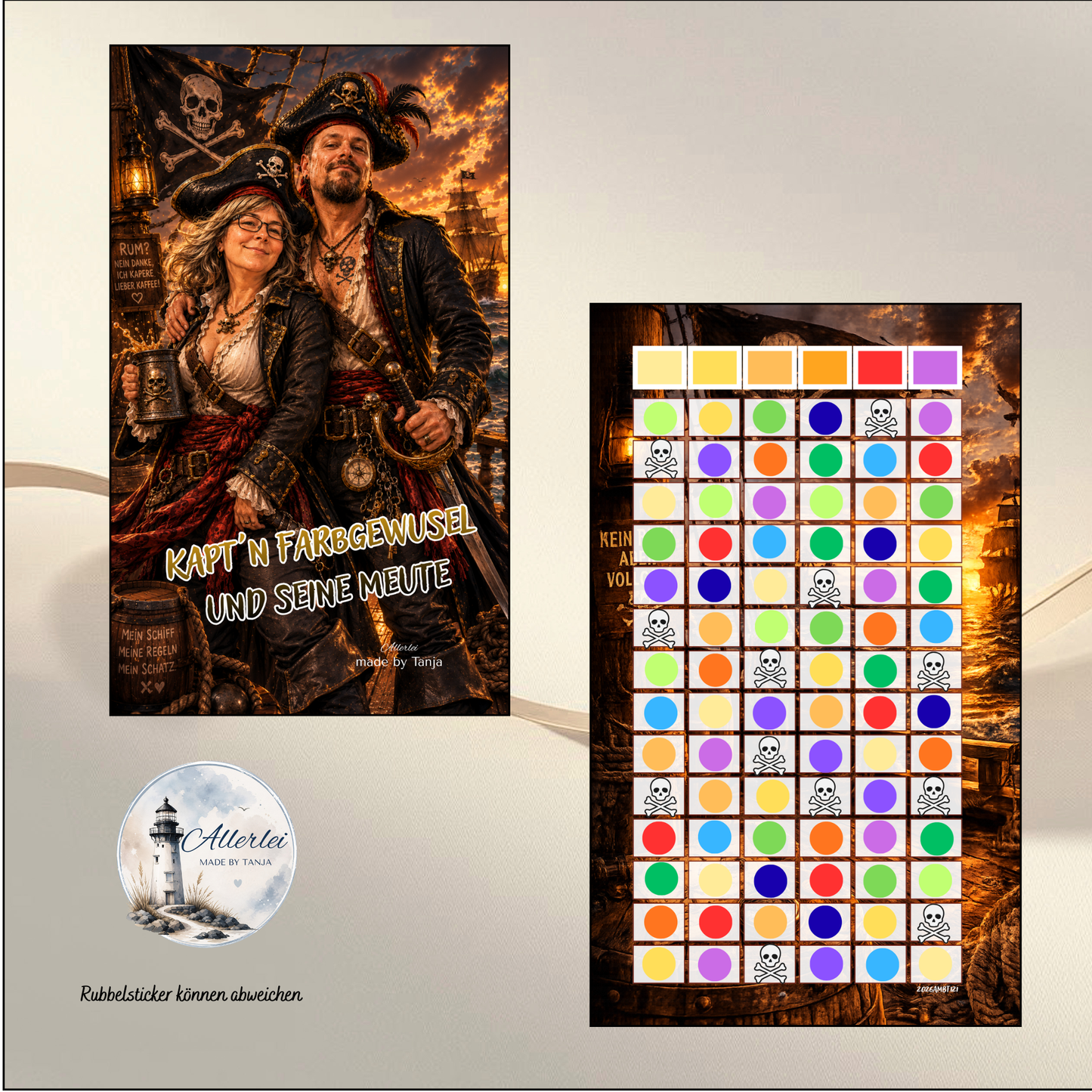 Piraten Sparchallenge Set "Käpt'n Farbgewusel" | 12er Farbdingo | Sparspiel mit 16 Losen | Wiederverwendbarer Spartacker