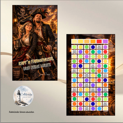 Piraten Sparchallenge Set "Käpt'n Farbgewusel" | 12er Farbdingo | Sparspiel mit 16 Losen | Wiederverwendbarer Spartacker